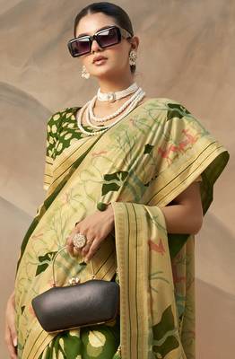 Green pure georgette floral printed saree 2