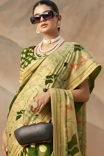 Green pure georgette floral printed saree
