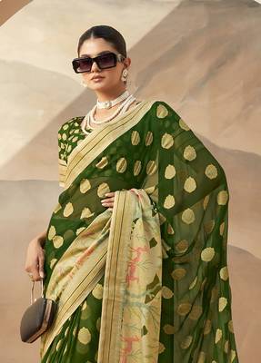 Green pure georgette floral printed saree 3