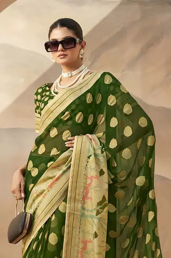 Green pure georgette floral printed saree