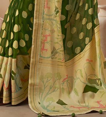 Green pure georgette floral printed saree 4