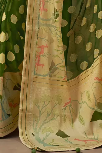 Green pure georgette floral printed saree