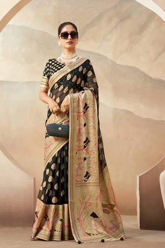 Black pure georgette floral printed saree