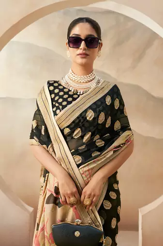 Black pure georgette floral printed saree