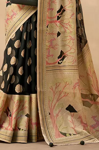 Black pure georgette floral printed saree