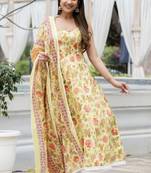 Green printed cotton long kurta set