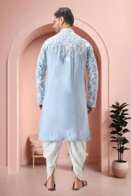 Sky blue art silk embroidery dhoti kurta set 5