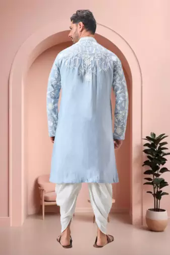 Sky blue art silk embroidery dhoti kurta set