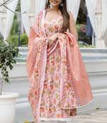 Pink printed cotton long kurta set