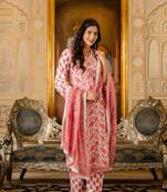 Pink printed cotton long kurta set