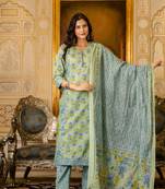 Green printed cotton long kurta set