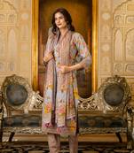 Grey printed cotton long kurta set