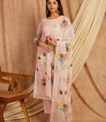 Pink hand painted long cotton kurta set