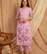 Purple hand painted long cotton kurta set