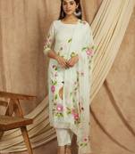 Green hand painted long cotton kurta set