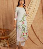Grey hand painted long cotton kurta set