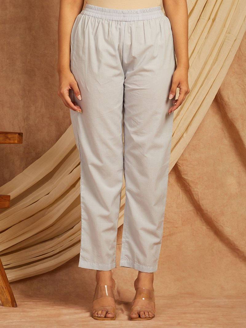 Grey hand painted long cotton kurta set