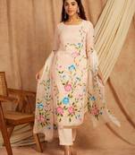 Pink hand painted long cotton kurta set