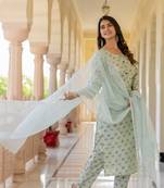 Green floral printed regular kurta with palazzos  dupatta
