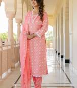 Pink floral printed regular kurta with palazzos  dupatta
