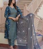Blue floral printed regular kurta with palazzos  dupatta