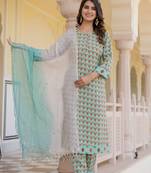 Blue floral printed regular kurta with palazzos  dupatta