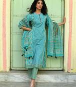Green floral printed regular pure cotton kurta with trousers & with dupatta
