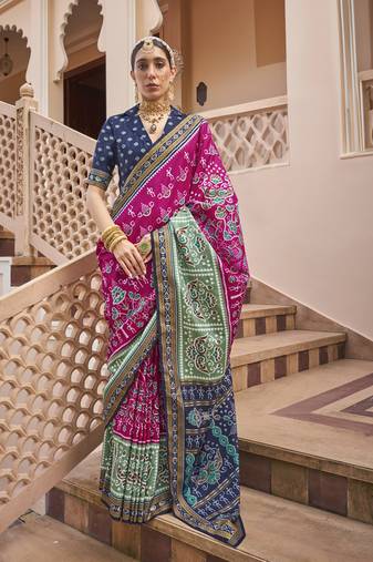 Pink pure sigma silk printed patola saree