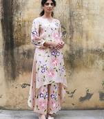 Pink floral printed regular pure cotton kurta with trousers