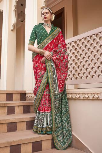 Red pure sigma silk printed patola saree