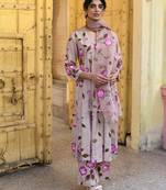 Brown floral printed regular pure cotton kurta with trousers & with dupatta