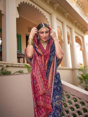 Dark blue pure sigma silk printed patola saree 2