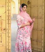 Pink floral printed regular pure cotton kurta with trousers & with dupatta