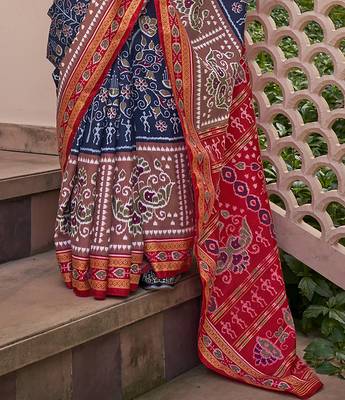 Dark blue pure sigma silk printed patola saree 4