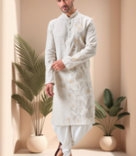 Off white linen embroidery dhoti kurta set