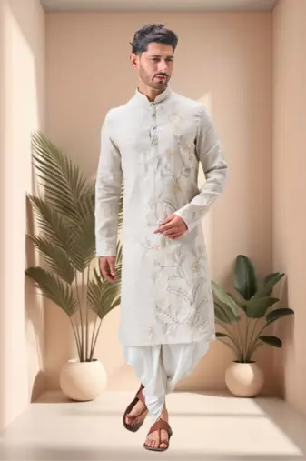 Off white linen embroidery dhoti kurta set
