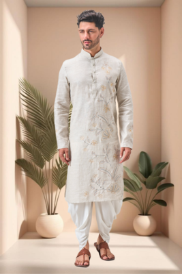 Off white linen embroidery dhoti kurta set 3