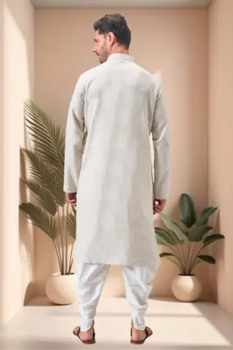 Off white linen embroidery dhoti kurta set