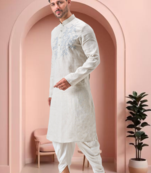 Off white linen embroidery dhoti kurta set