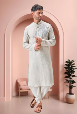 Off white linen embroidery dhoti kurta set 2