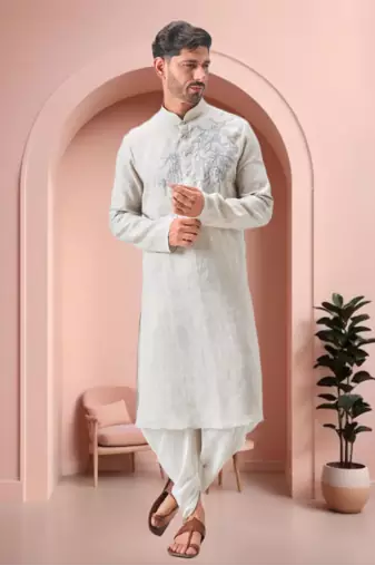 Off white linen embroidery dhoti kurta set