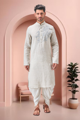 Off white linen embroidery dhoti kurta set 3