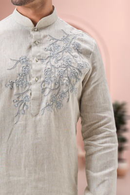 Off white linen embroidery dhoti kurta set 4