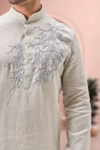 Off white linen embroidery dhoti kurta set