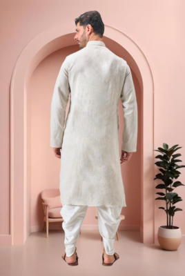 Off white linen embroidery dhoti kurta set 5