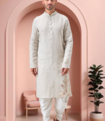Off white linen embroidery dhoti kurta set