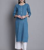 Teal blue women's cotton woven kurti