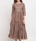 Grey::orange women's pure cambric cotton jaipuri floral printed kurti