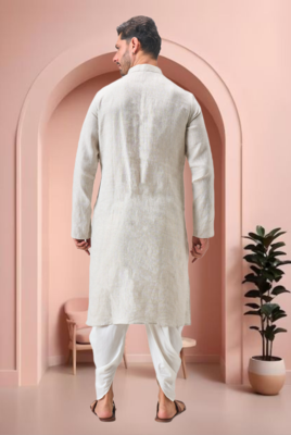 Off white linen embroidery dhoti kurta set 4
