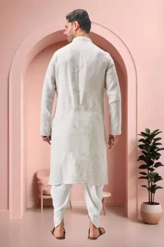 Off white linen embroidery dhoti kurta set
